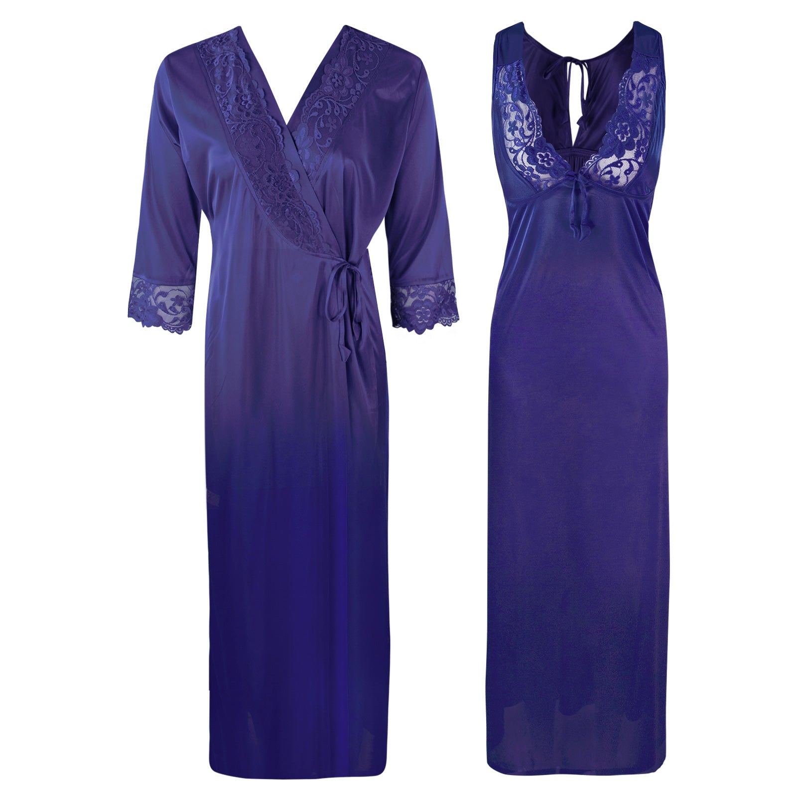 Navy / One Size Sexy 2Pc Satin Lace Nightdress and Robe The Orange Tags