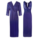 Load image into Gallery viewer, Navy / One Size Sexy 2Pc Satin Lace Nightdress and Robe The Orange Tags
