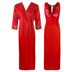 Load image into Gallery viewer, Red / One Size Sexy 2Pc Satin Lace Nightdress and Robe The Orange Tags
