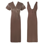 Load image into Gallery viewer, Coffee / One Size 2 Pcs Satin Nighty with Robe The Orange Tags
