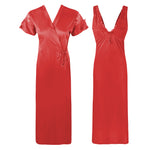 Afbeelding in Gallery-weergave laden, Coral / One Size 2 Pcs Satin Nighty with Robe The Orange Tags
