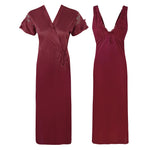 Load image into Gallery viewer, Deep Red / One Size 2 Pcs Satin Nighty with Robe The Orange Tags
