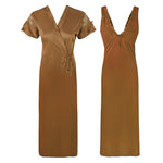 Load image into Gallery viewer, Gold / One Size 2 Pcs Satin Nighty with Robe The Orange Tags

