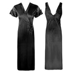 Afbeelding in Gallery-weergave laden, Black / One Size 2 Pcs Satin Nighty with Robe The Orange Tags
