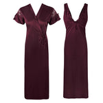 Charger l&#39;image dans la galerie, Dark Wine / One Size 2 Pcs Satin Nighty with Robe The Orange Tags
