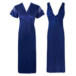 Afbeelding in Gallery-weergave laden, Navy / One Size 2 Pcs Satin Nighty with Robe The Orange Tags
