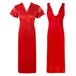 Load image into Gallery viewer, Red / One Size 2 Pcs Satin Nighty with Robe The Orange Tags
