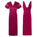 Afbeelding in Gallery-weergave laden, Wine / One Size 2 Pcs Satin Nighty with Robe The Orange Tags
