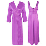 Load image into Gallery viewer, Light Purple / One Size Long Nighty with Full Sleeve Robe The Orange Tags
