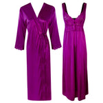 Load image into Gallery viewer, Dark Purple / One Size Long Nighty with Full Sleeve Robe The Orange Tags

