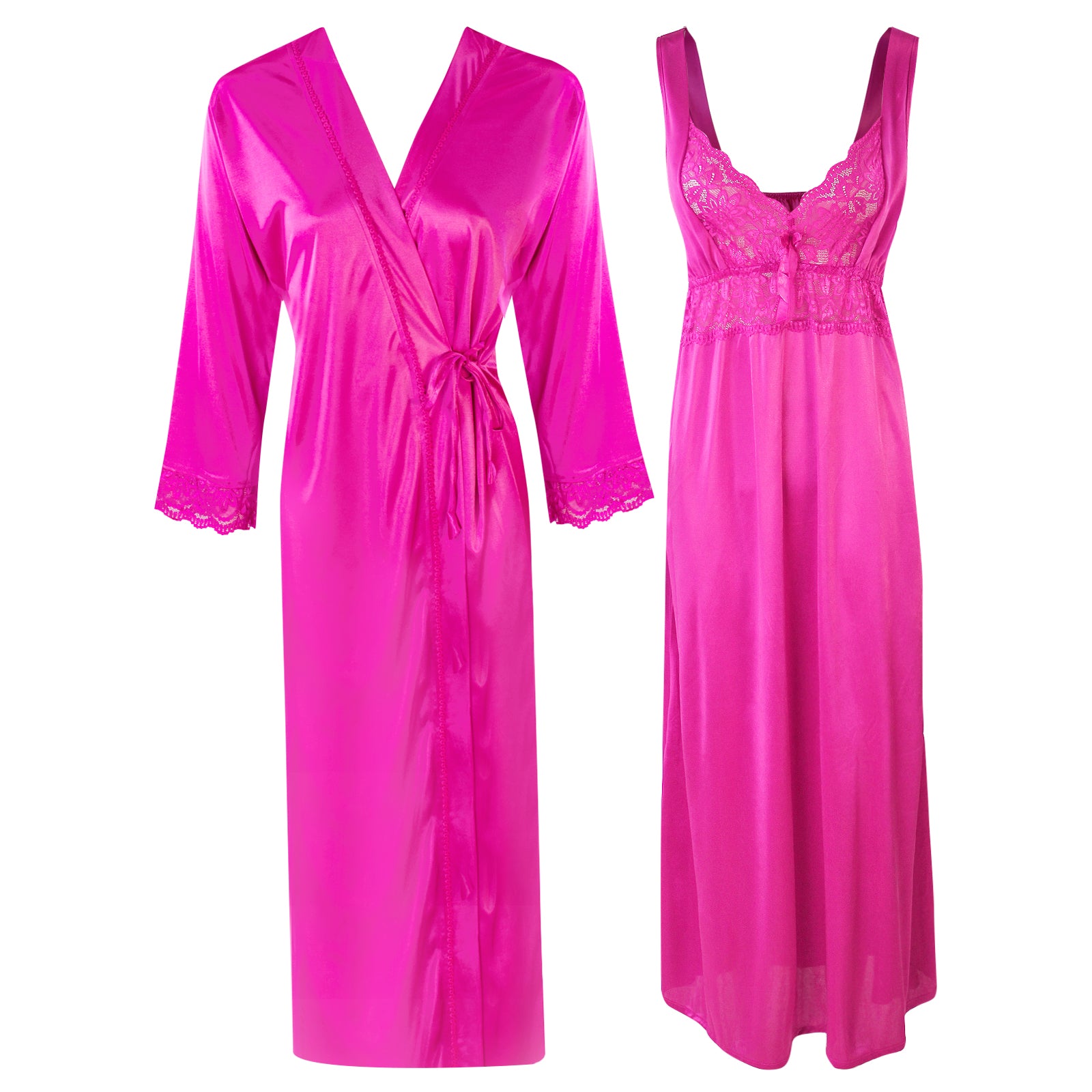 Rose Pink / One Size Long Nighty with Full Sleeve Robe The Orange Tags