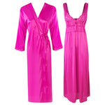 Load image into Gallery viewer, Rose Pink / One Size Long Nighty with Full Sleeve Robe The Orange Tags
