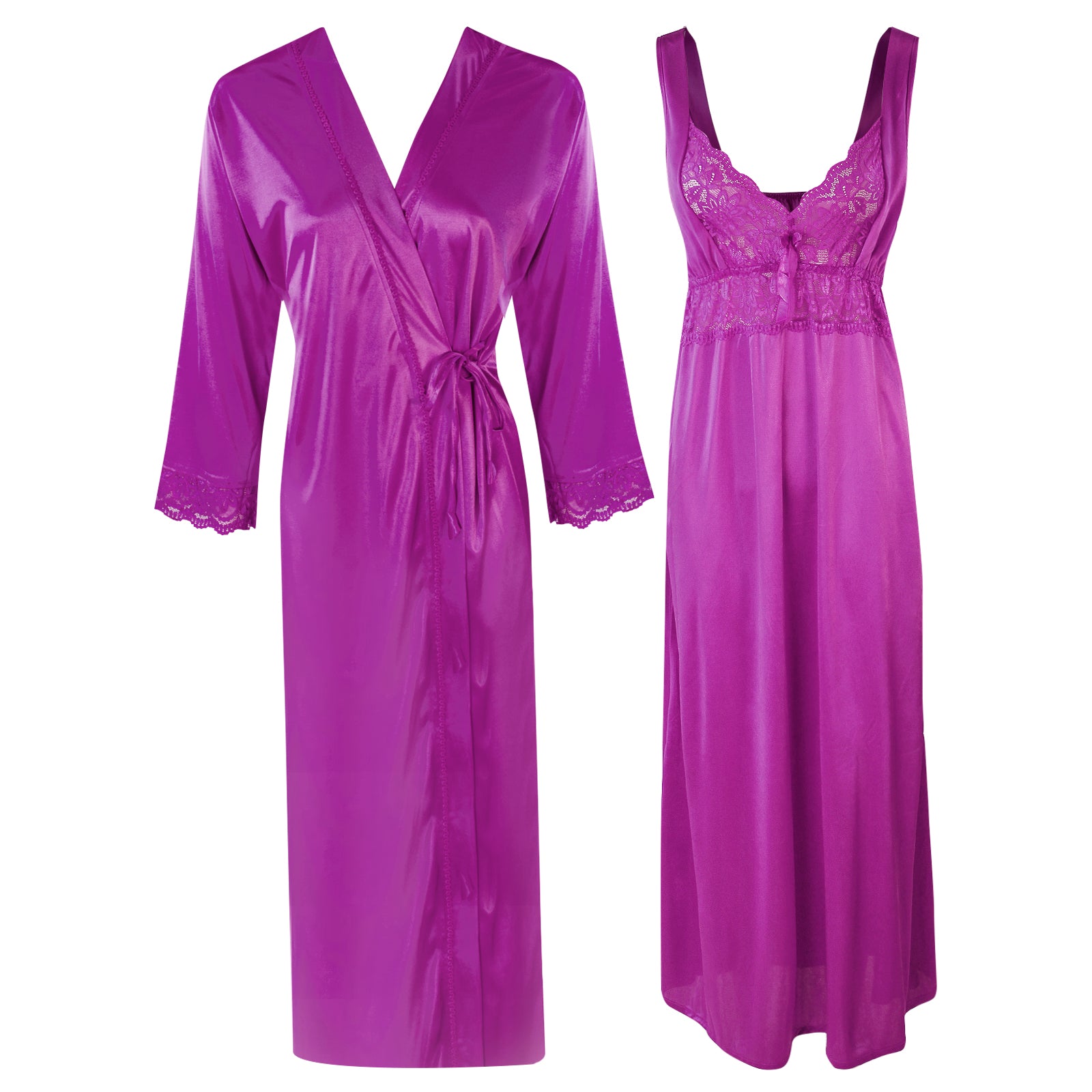 Wine / One Size Long Nighty with Full Sleeve Robe The Orange Tags