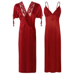 Afbeelding in Gallery-weergave laden, Deep Red / XXL Plus Size 2 Pcs Satin Nighty And Robe/ Bathrobe The Orange Tags
