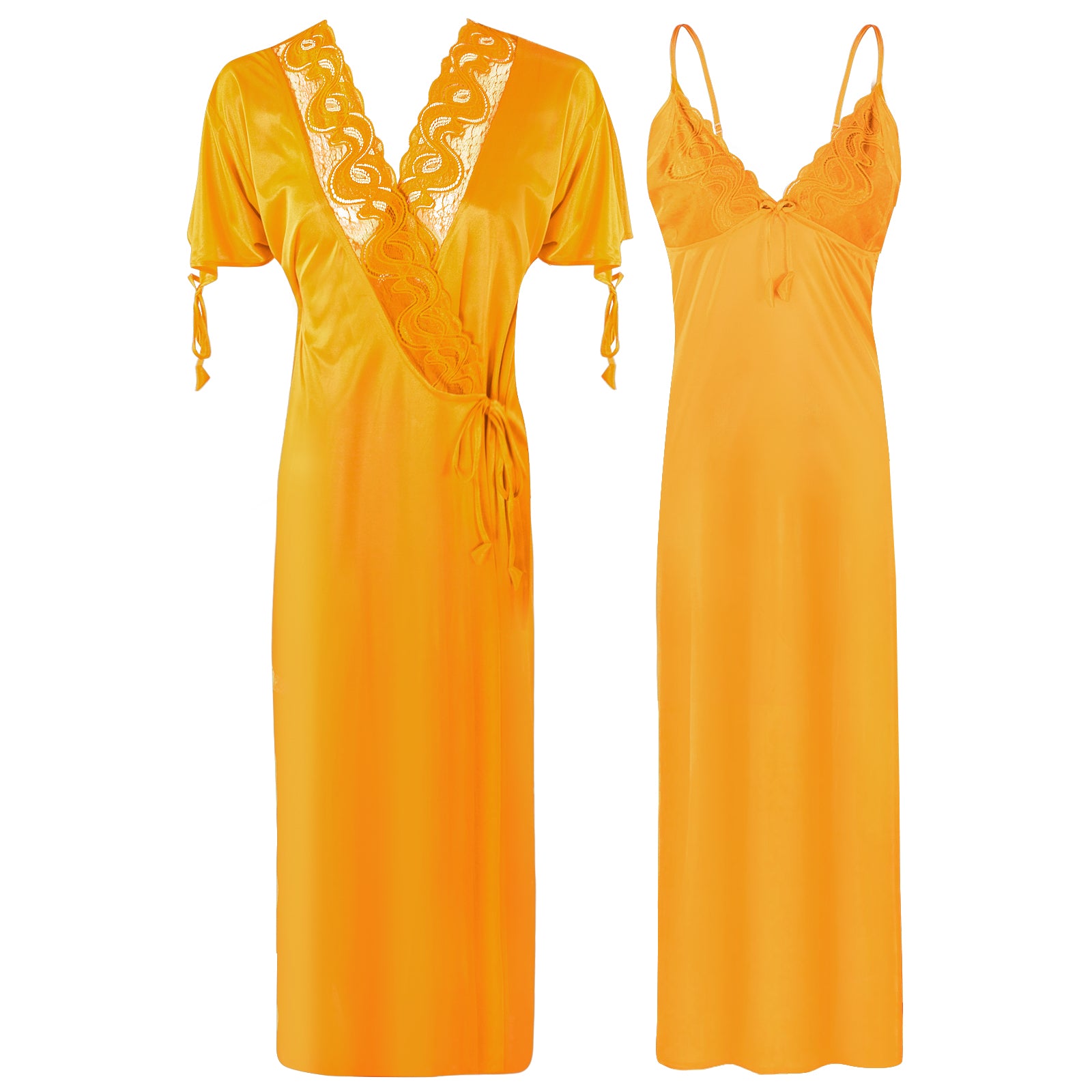Gold / XXL Plus Size 2 Pcs Satin Nighty And Robe/ Bathrobe The Orange Tags