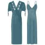 Afbeelding in Gallery-weergave laden, Midnight Blue / XXL Plus Size 2 Pcs Satin Nighty And Robe/ Bathrobe The Orange Tags
