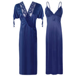 Afbeelding in Gallery-weergave laden, Navy / XXL Plus Size 2 Pcs Satin Nighty And Robe/ Bathrobe The Orange Tags
