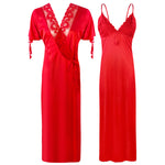 Afbeelding in Gallery-weergave laden, Red / XXL Plus Size 2 Pcs Satin Nighty And Robe/ Bathrobe The Orange Tags
