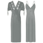 Afbeelding in Gallery-weergave laden, Silver / XXL Plus Size 2 Pcs Satin Nighty And Robe/ Bathrobe The Orange Tags
