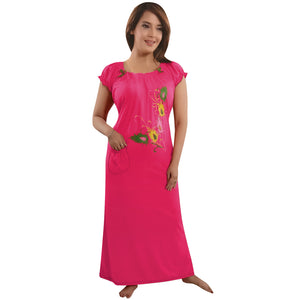 Pink / One Size Cotton Rich Long Nighty Free Size The Orange Tags