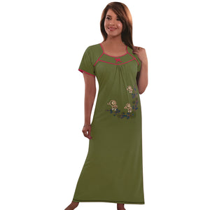 Green / One Size 100% Jeresy Cotton Short Sleeve Nightdress The Orange Tags
