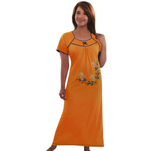 Mustard / One Size 100% Jeresy Cotton Short Sleeve Nightdress The Orange Tags