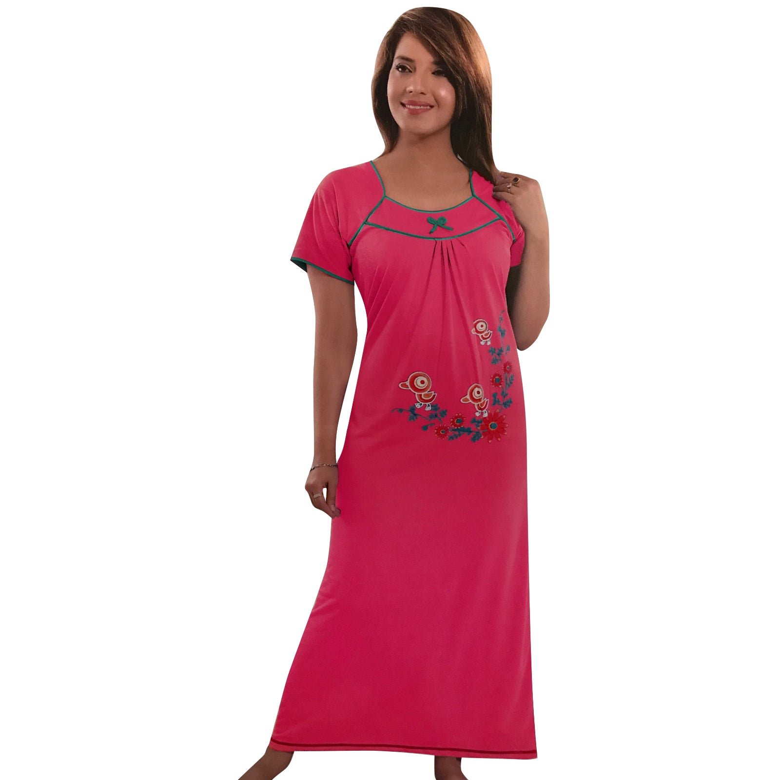 Rose Pink / One Size 100% Jeresy Cotton Short Sleeve Nightdress The Orange Tags