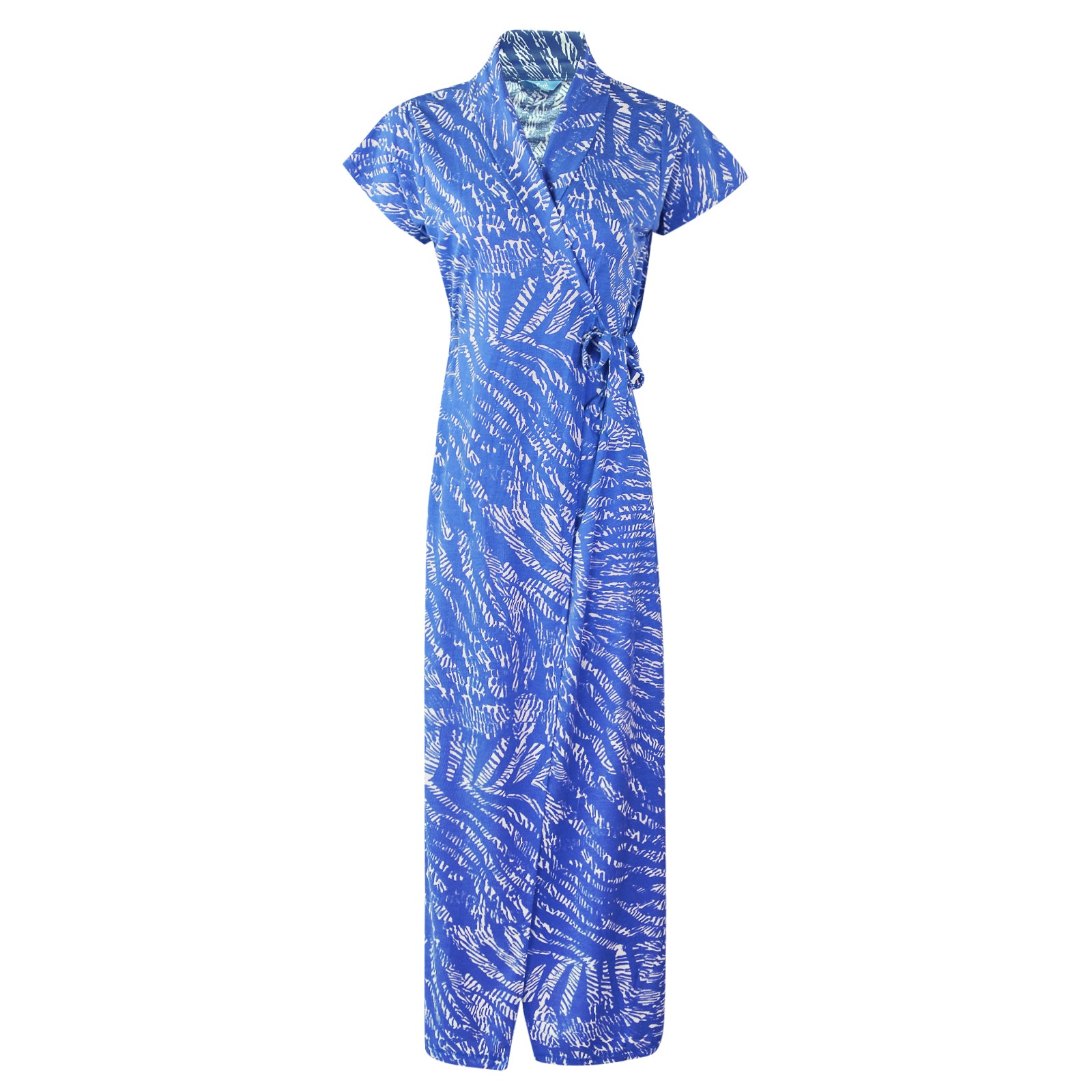 Blue / L (8-14) Designer Luxury Cotton Jersey Printed Dressing Gown/ Bath Robe The Orange Tags