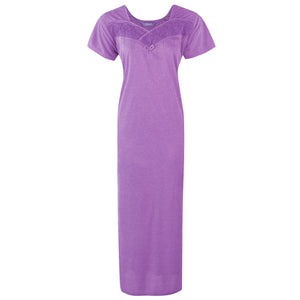 Light Purple / 12-16 Women Long Short Sleeve Nightdress T Shirt Nighty Nightshirt Nightie Chemise The Orange Tags