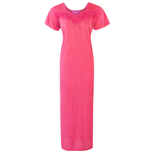 Pink / 12-16 Women Long Short Sleeve Nightdress T Shirt Nighty Nightshirt Nightie Chemise The Orange Tags