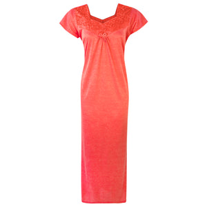 Coral / One Size Cotton-Rich Jersey Long Cotton Nightdress The Orange Tags
