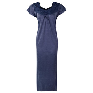 Navy / One Size Cotton-Rich Jersey Long Cotton Nightdress The Orange Tags