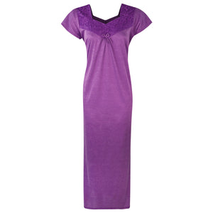 Purple / One Size Cotton-Rich Jersey Long Cotton Nightdress The Orange Tags