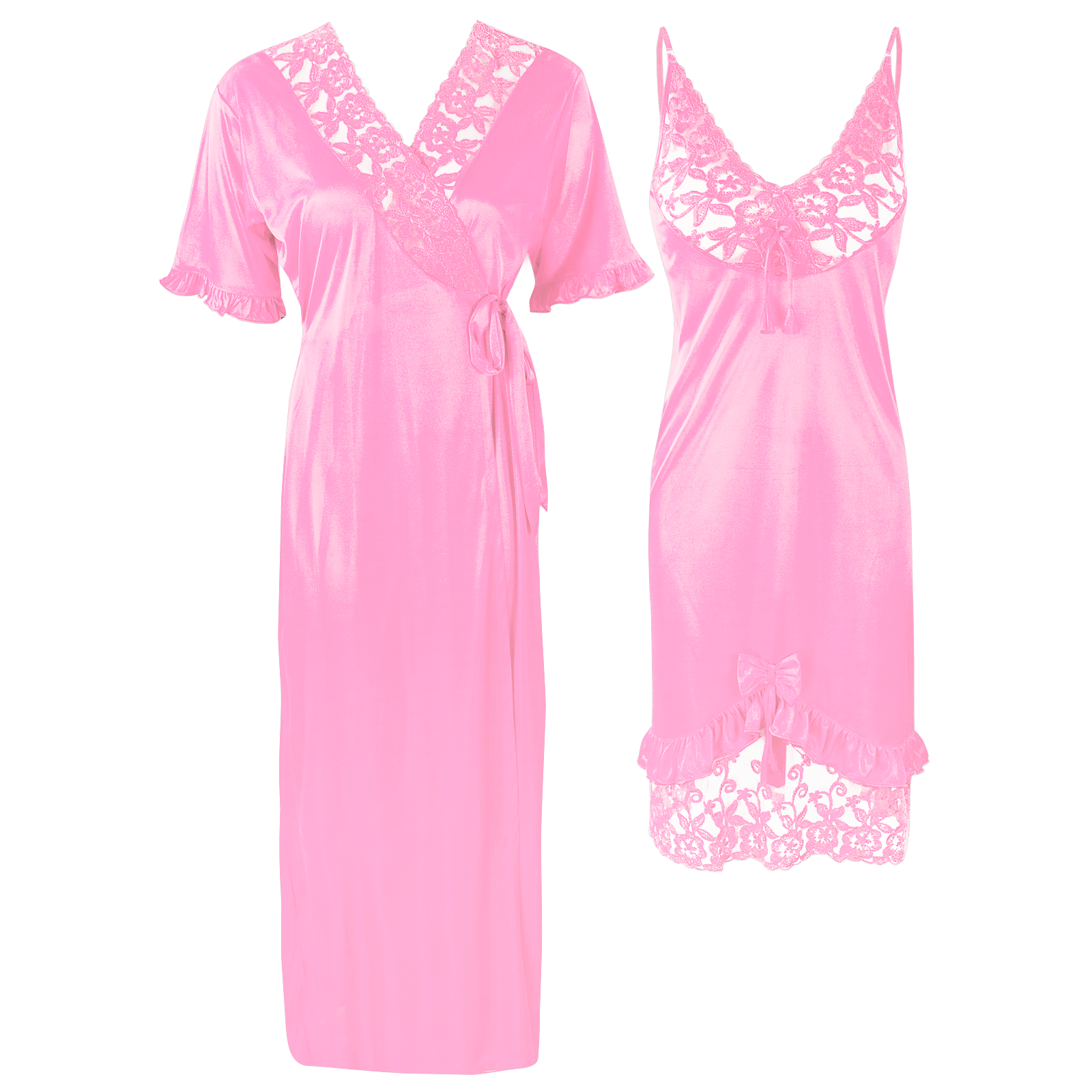 Baby Pink / One Size Lace Cami Nightdress & Robe Pyjama Set The Orange Tags