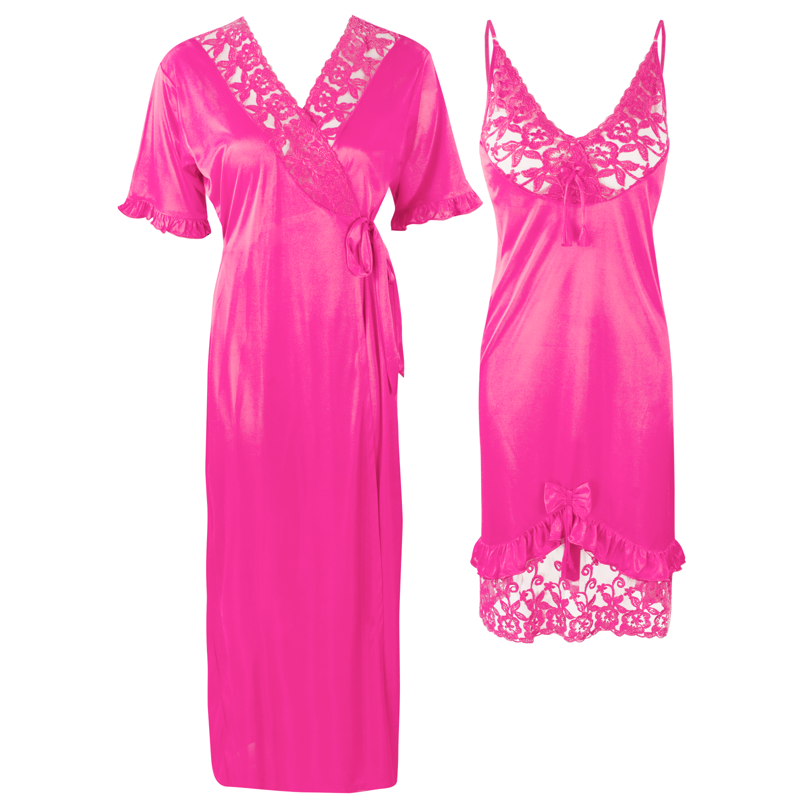 Rose pink / One Size Lace Cami Nightdress & Robe Pyjama Set The Orange Tags