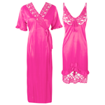 Načíst obrázek do prohlížeče Galerie, Rose pink / One Size Lace Cami Nightdress &amp; Robe Pyjama Set The Orange Tags
