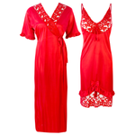 Загрузить изображение в средство просмотра галереи, Red / One Size Lace Cami Nightdress &amp; Robe Pyjama Set The Orange Tags
