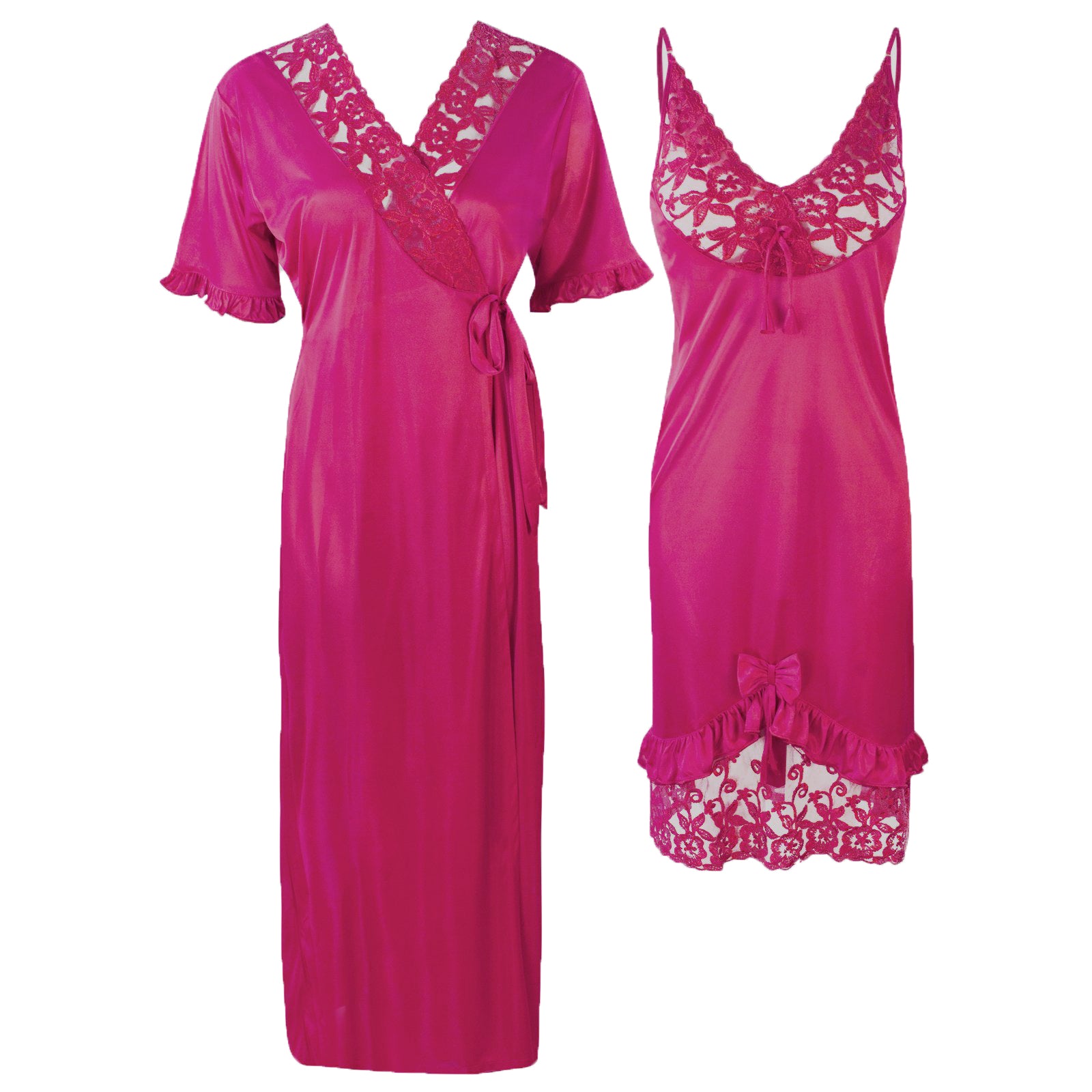 Wine / One Size Lace Cami Nightdress & Robe Pyjama Set The Orange Tags