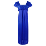 Charger l&#39;image dans la galerie, Royal Blue / One Size NEW WOMEN SATIN LONG NIGHTDRESS LADIES NIGHTY CHEMISE EMBROIDERY The Orange Tags
