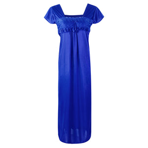 Royal Blue / One Size NEW WOMEN SATIN LONG NIGHTDRESS LADIES NIGHTY CHEMISE EMBROIDERY The Orange Tags