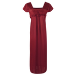 Charger l&#39;image dans la galerie, Deep Red / One Size NEW WOMEN SATIN LONG NIGHTDRESS LADIES NIGHTY CHEMISE EMBROIDERY The Orange Tags
