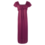 Charger l&#39;image dans la galerie, Dark Wine / One Size NEW WOMEN SATIN LONG NIGHTDRESS LADIES NIGHTY CHEMISE EMBROIDERY The Orange Tags
