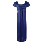 Charger l&#39;image dans la galerie, Navy / One Size NEW WOMEN SATIN LONG NIGHTDRESS LADIES NIGHTY CHEMISE EMBROIDERY The Orange Tags

