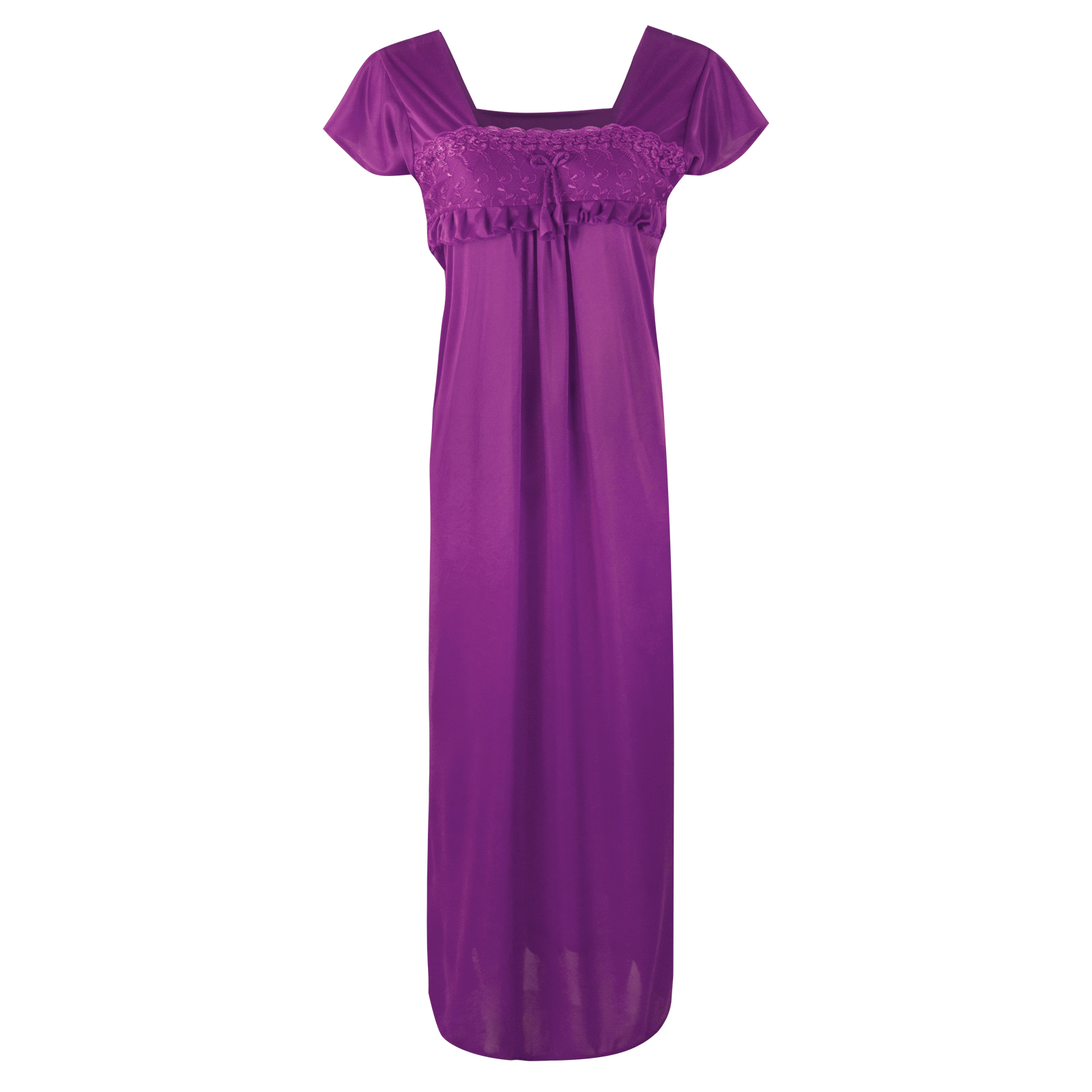 Purple / One Size NEW WOMEN SATIN LONG NIGHTDRESS LADIES NIGHTY CHEMISE EMBROIDERY The Orange Tags