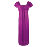 Charger l&#39;image dans la galerie, Purple / One Size NEW WOMEN SATIN LONG NIGHTDRESS LADIES NIGHTY CHEMISE EMBROIDERY The Orange Tags
