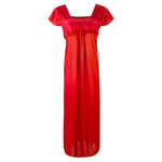 Charger l&#39;image dans la galerie, Red / One Size NEW WOMEN SATIN LONG NIGHTDRESS LADIES NIGHTY CHEMISE EMBROIDERY The Orange Tags
