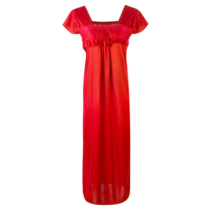 Red / One Size NEW WOMEN SATIN LONG NIGHTDRESS LADIES NIGHTY CHEMISE EMBROIDERY The Orange Tags