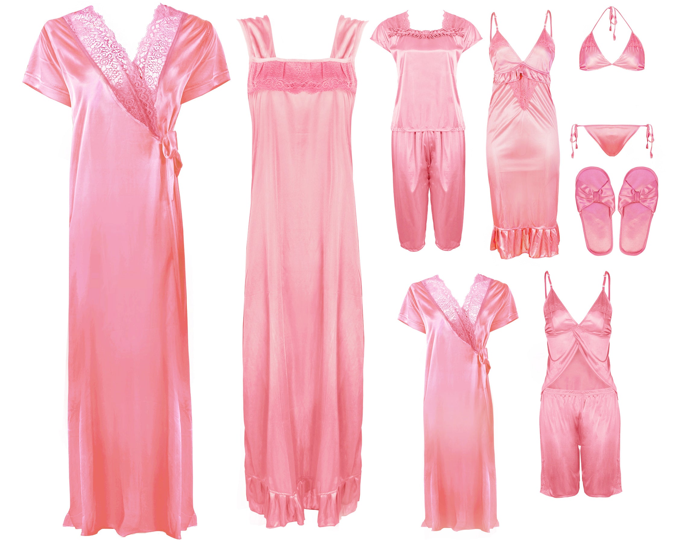 Baby Pink / One Size: Regular (8-14) Bridal 11 Piece Nightwear Set The Orange Tags
