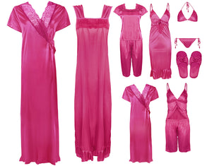 Hot Pink / One Size: Regular (8-14) Bridal 11 Piece Nightwear Set The Orange Tags