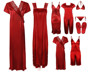 Red / One Size: Regular (8-14) Bridal 11 Piece Nightwear Set The Orange Tags